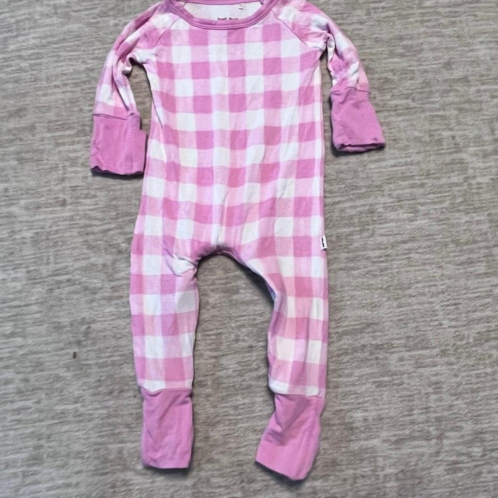Little Sleepies Pink and White Buffalo Check Footless One-Piece Pajamas